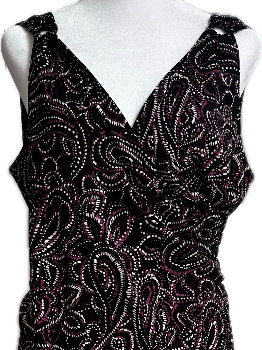 Nine West Dark Brown Paisley Midi Dress with Pink and White Dot Print